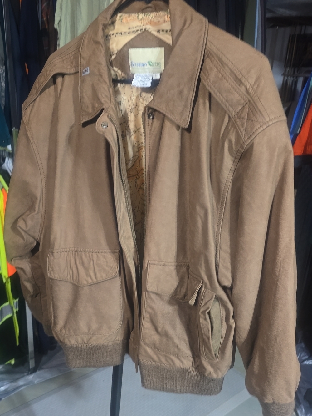 Discovery Tan Leather Bomber Jacket